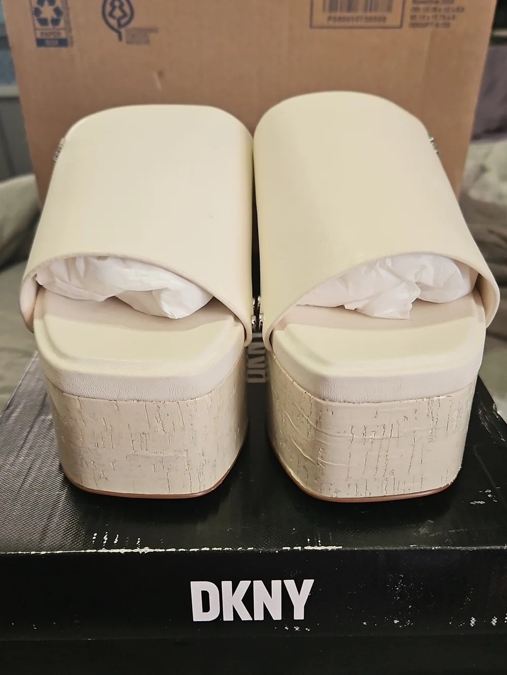 DKNY Cream Platform Slide Mules